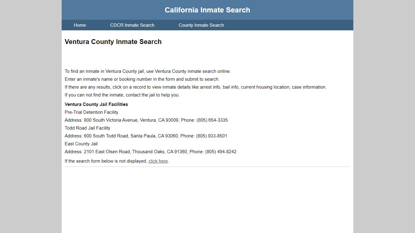 Ventura County Inmate Search